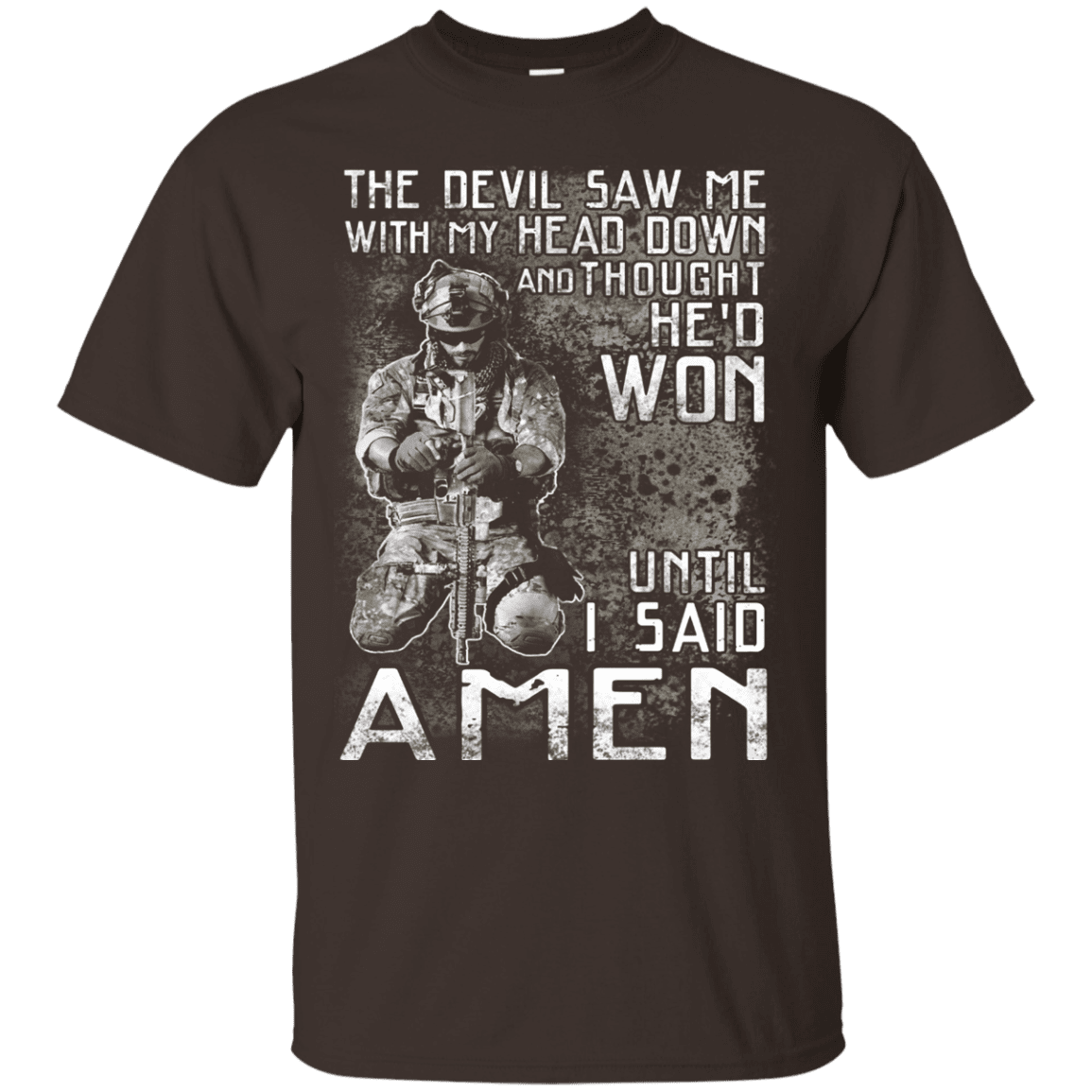 Military T-Shirt "The Devil Saw Me With My Head Down Amen Veteran T-Shirt Men" Front-TShirt-General-Veterans Nation