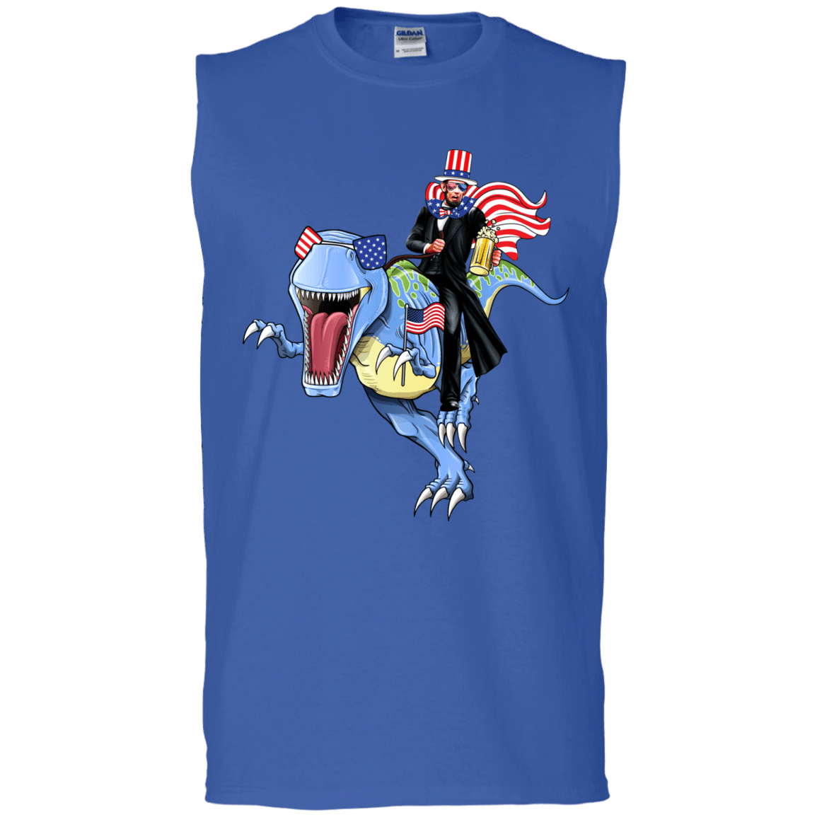 Military T-Shirt "Lincoln Dinosaur Beer Merica Flag" Front-TShirt-General-Veterans Nation