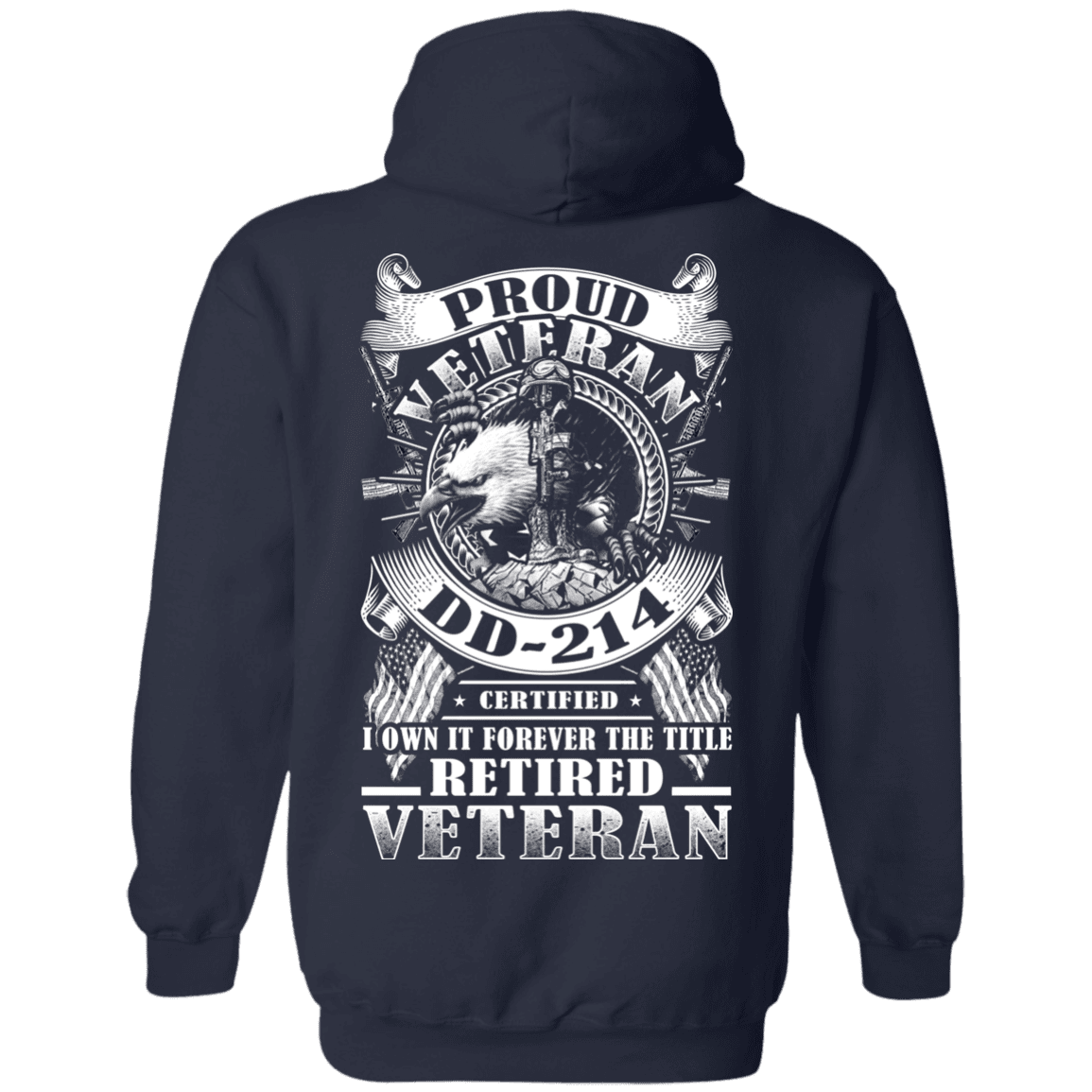 Military T-Shirt "Proud Veteran DD 214 with Title Retired Veteran Back"-TShirt-General-Veterans Nation