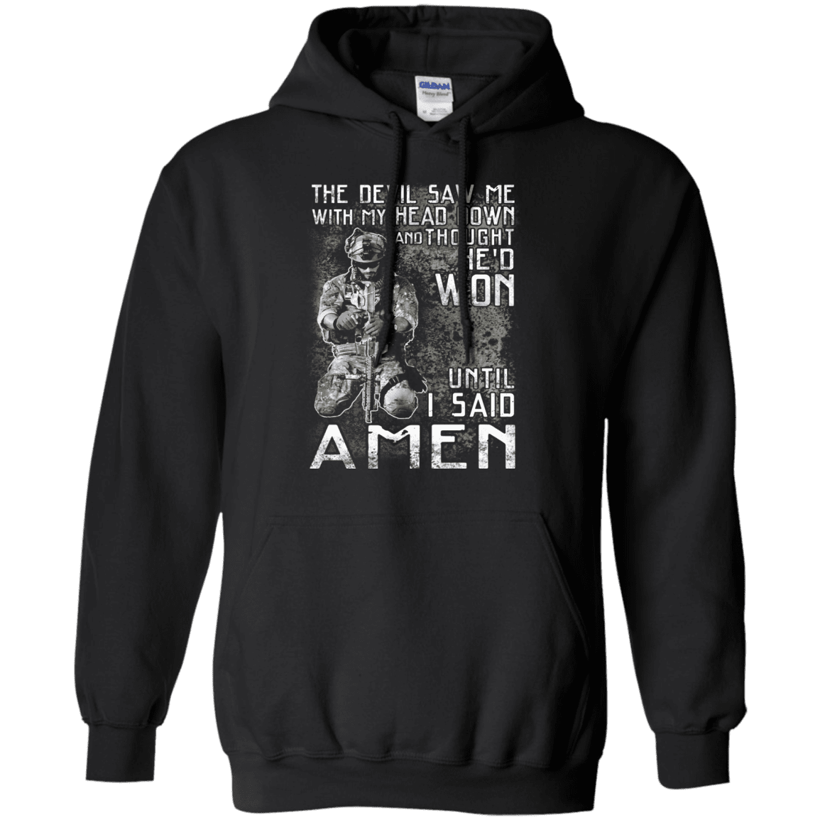 Military T-Shirt "The Devil Saw Me With My Head Down Amen Veteran T-Shirt Men" Front-TShirt-General-Veterans Nation
