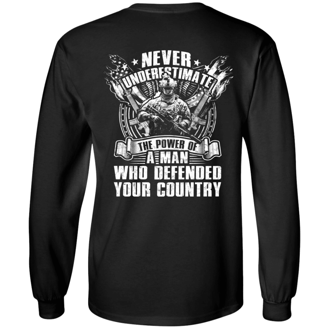 Military T-Shirt "Never Underestimate The Power of Man Defended Country" Men Back-TShirt-General-Veterans Nation