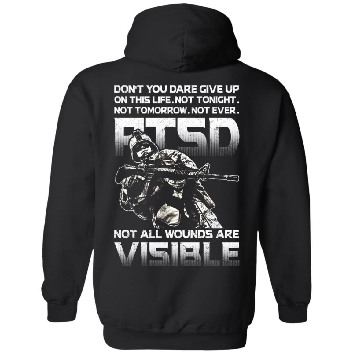 Military T-Shirt "Don't You Dare Give Up - PTSD Men" On Back-TShirt-General-Veterans Nation