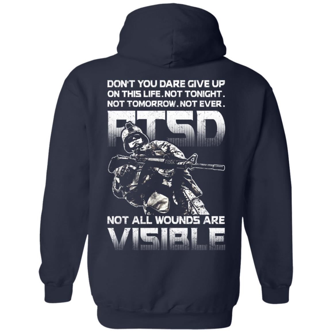 Military T-Shirt "Don't You Dare Give Up - PTSD Men" On Back-TShirt-General-Veterans Nation