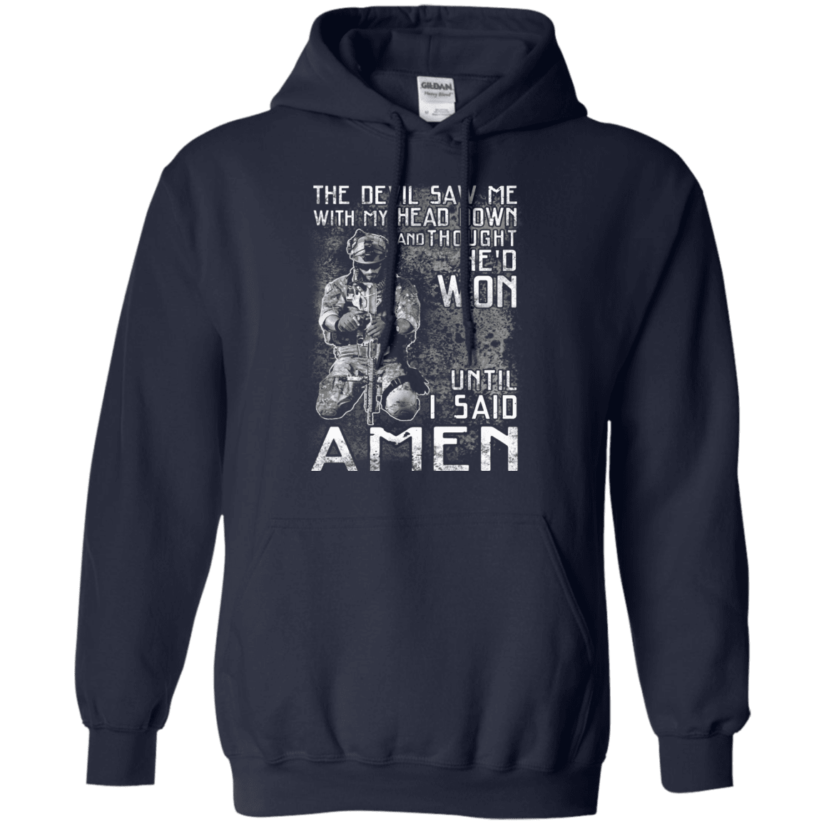 Military T-Shirt "The Devil Saw Me With My Head Down Amen Veteran T-Shirt Men" Front-TShirt-General-Veterans Nation
