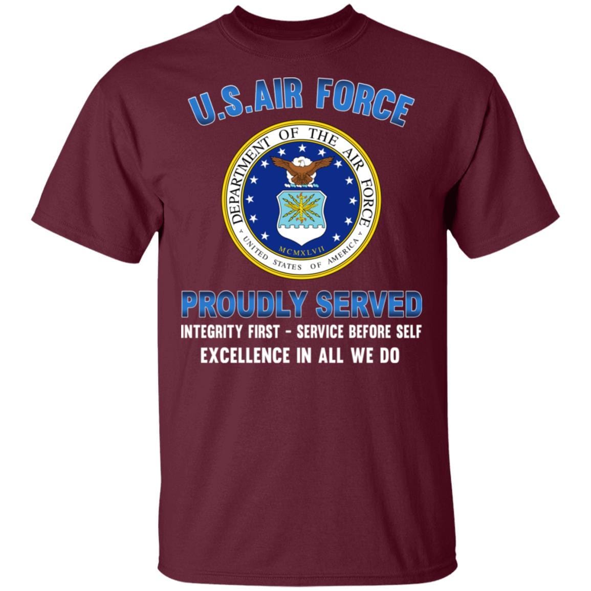 US Air Force Eagle Logo Proudly Served T-Shirt On Front-TShirt-USAF-Veterans Nation