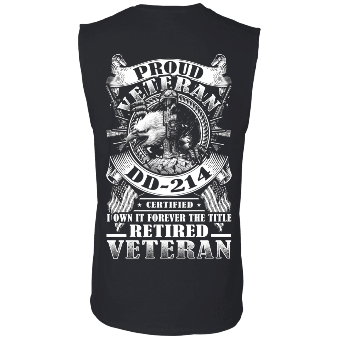 Military T-Shirt "Proud Veteran DD 214 with Title Retired Veteran Back"-TShirt-General-Veterans Nation