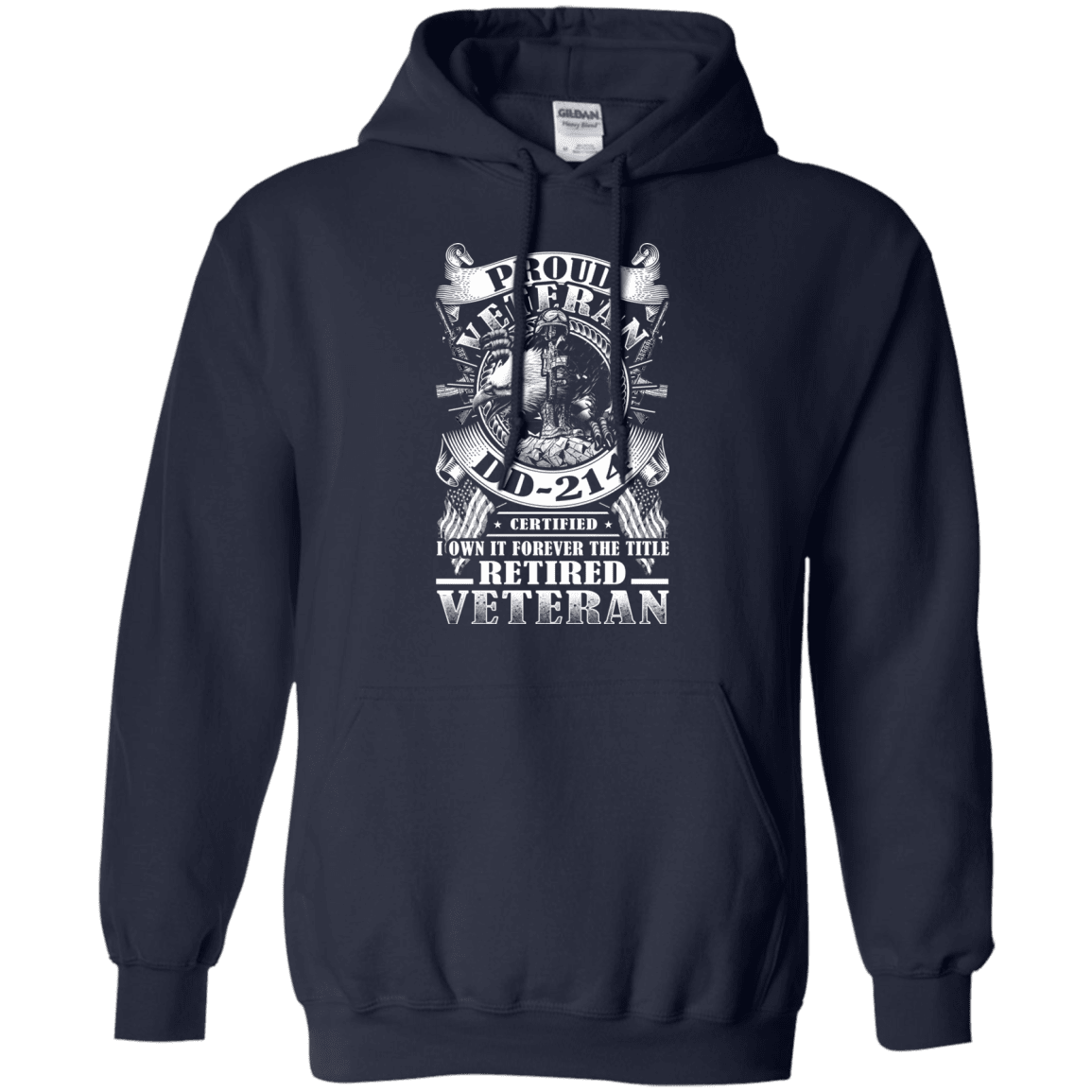 Military T-Shirt "Proud Veteran DD 214 with Title Retired Veteran" Front-TShirt-General-Veterans Nation