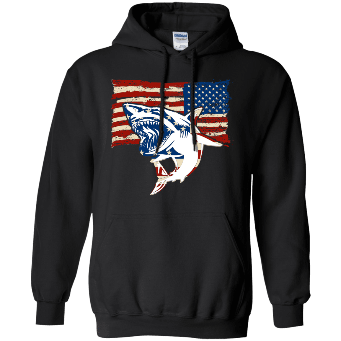 Military T-Shirt "Independence Day Shark American Flag" Front-TShirt-General-Veterans Nation