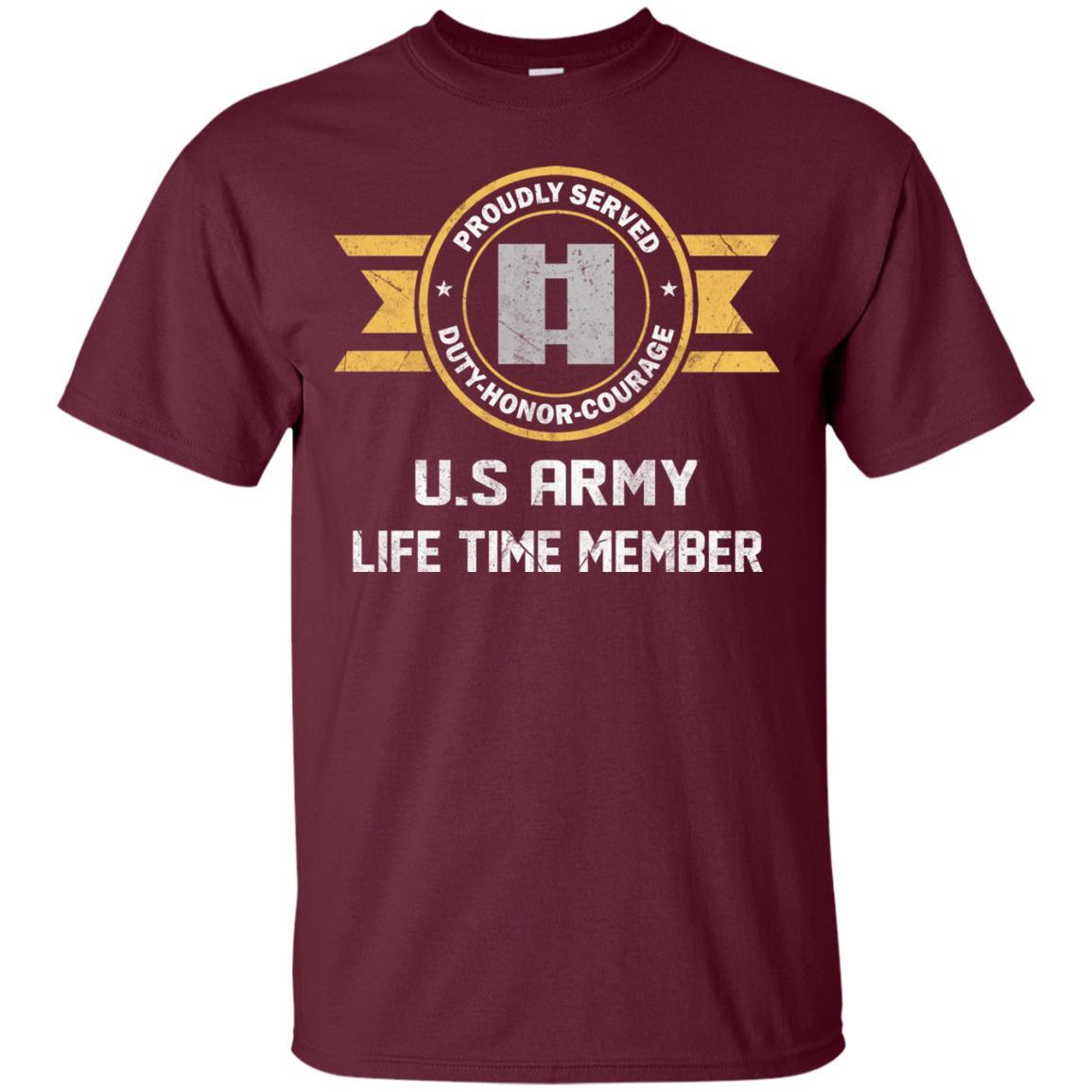 Life Time Member - US Army O-3 Captain O3 CPT Commissioned Officer Ranks Men T Shirt On Front-TShirt-Army-Veterans Nation