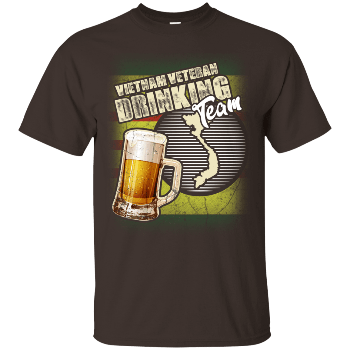 Military T-Shirt "Vietnam Veteran Drinking Beer Team" Front-TShirt-General-Veterans Nation