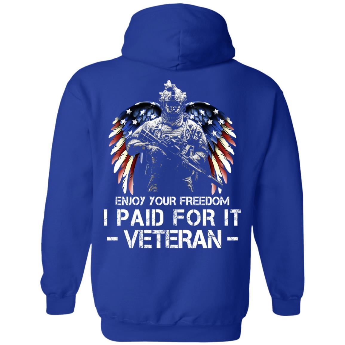 Military T-Shirt "Enjoy Your Freedom - I Paid For It Veteran Men" On Back-TShirt-General-Veterans Nation