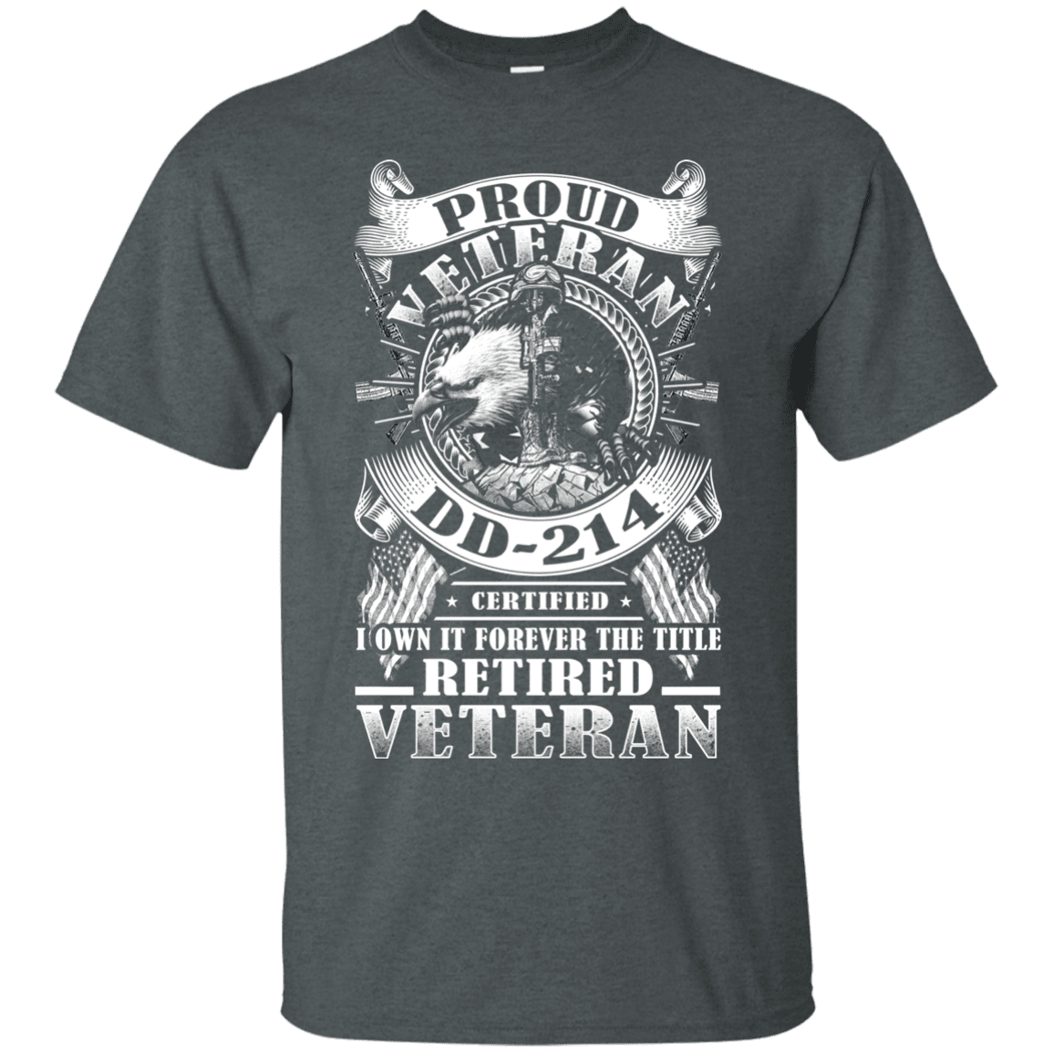 Military T-Shirt "Proud Veteran DD 214 with Title Retired Veteran" Front-TShirt-General-Veterans Nation