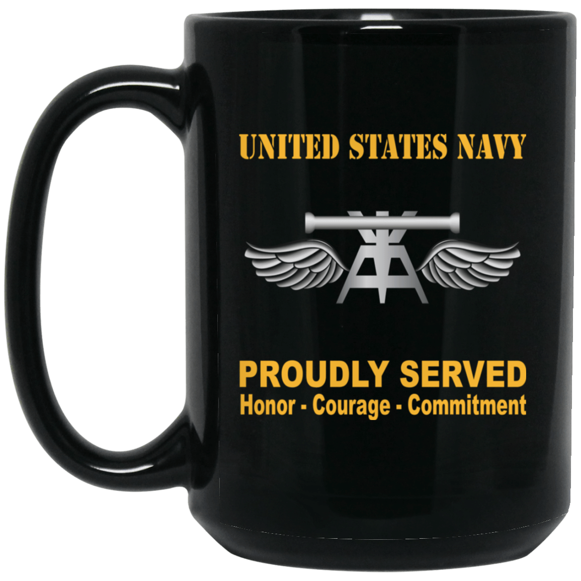 Navy Aviation Fire Control Tech Navy AQ Proudly Served Black Mug 11 oz - 15 oz-Mug-Navy-Rate-Veterans Nation