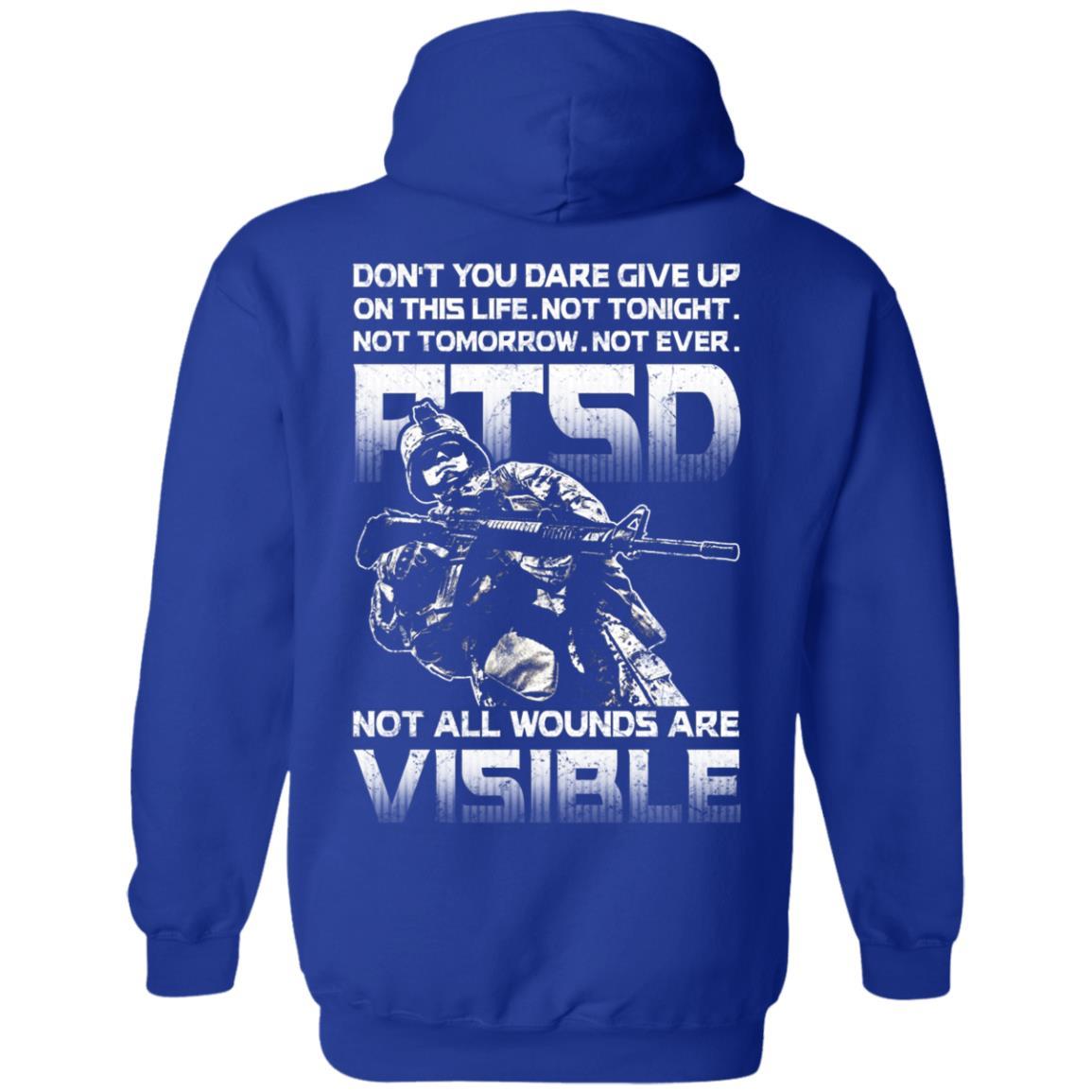 Military T-Shirt "Don't You Dare Give Up - PTSD Men" On Back-TShirt-General-Veterans Nation