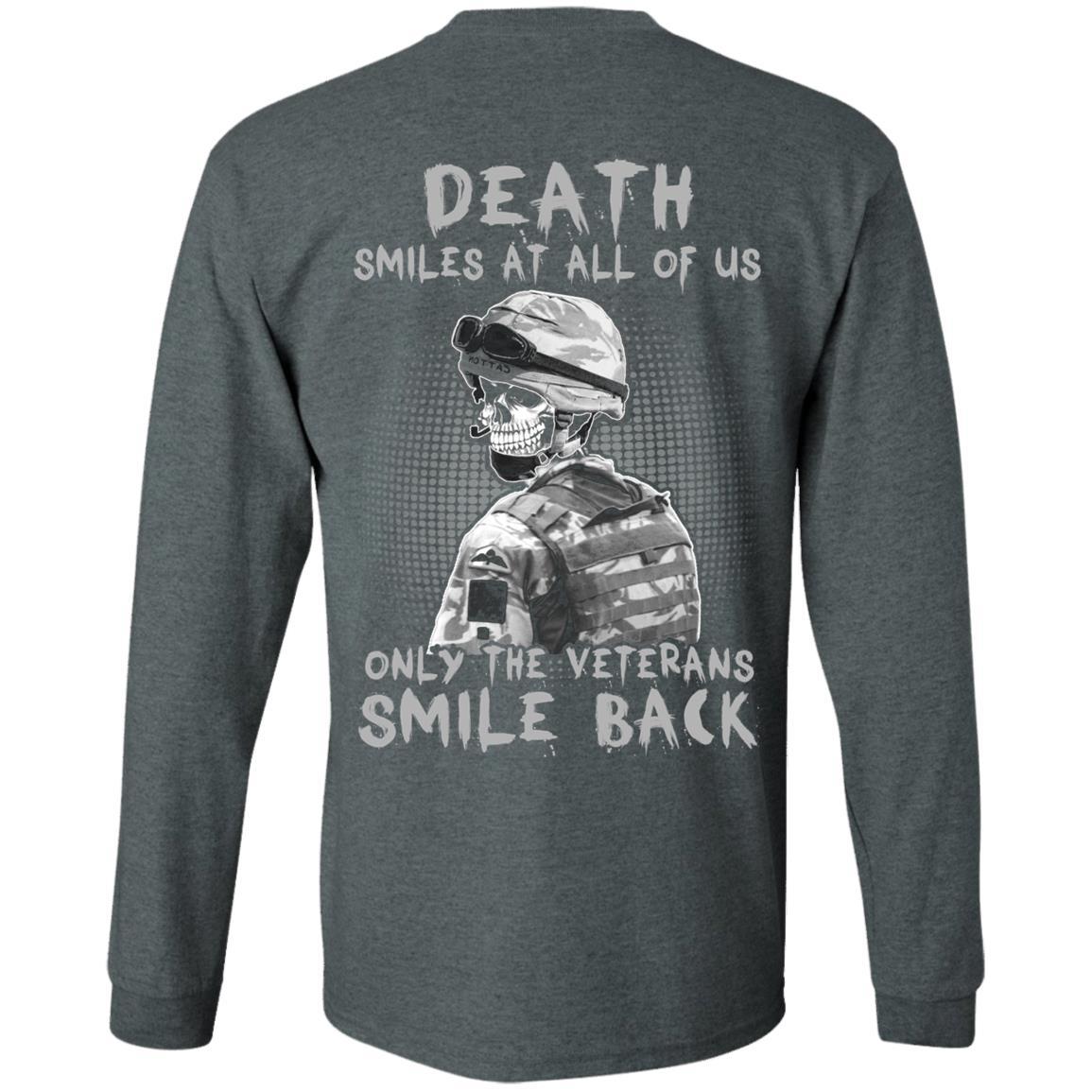 Military T-Shirt "Death Smiles At All Of Us - Only The Veterans Smile Back Men" on Back Design-TShirt-General-Veterans Nation