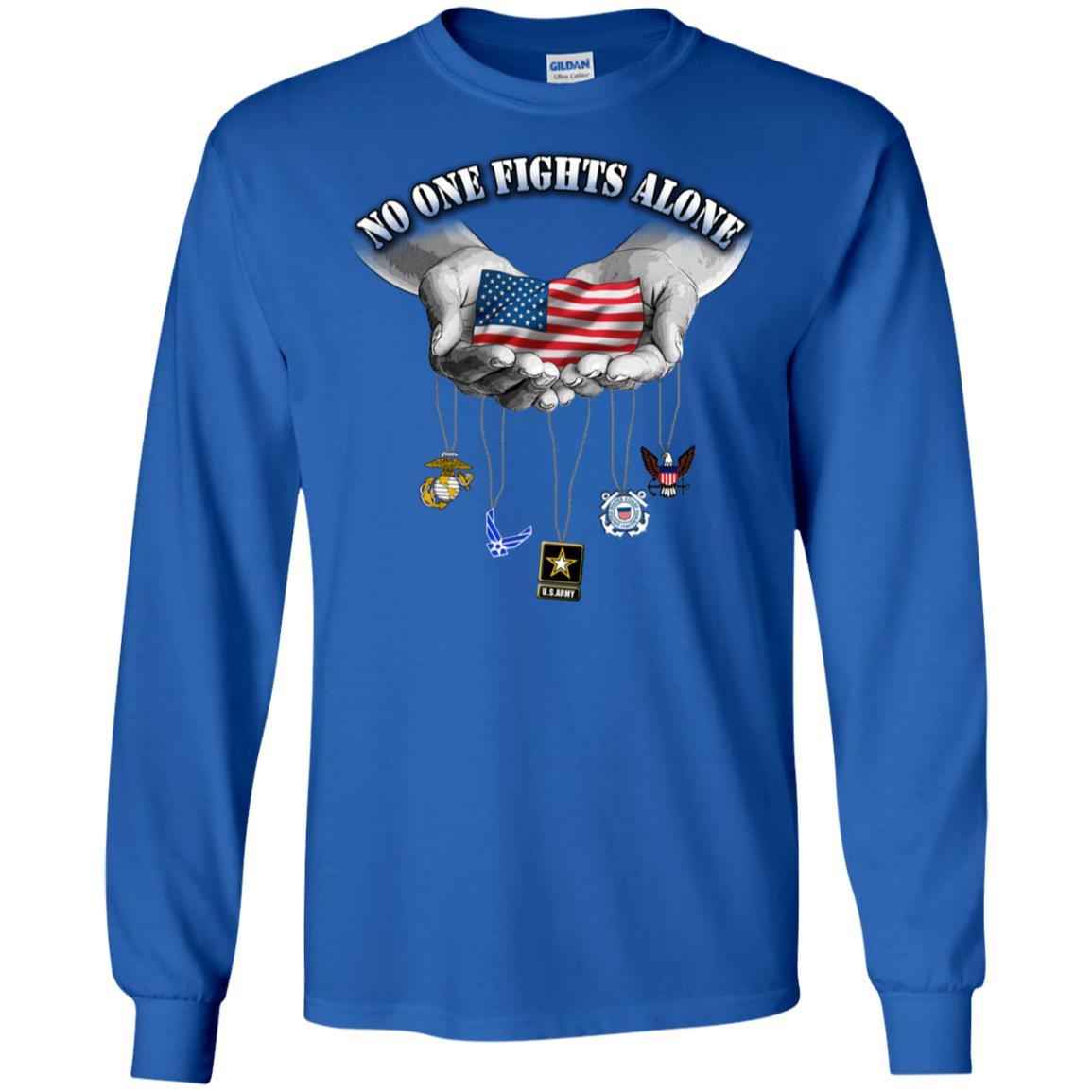 Military T-Shirt "US Arms Force No One Fights Alone On" Front-TShirt-General-Veterans Nation
