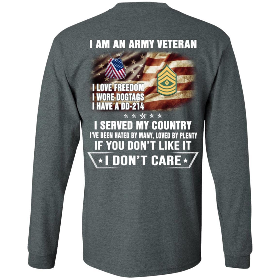 T-Shirt "I Am An Army Veteran" E-8 First Sergeant(1SG)Rank On Back-TShirt-Army-Veterans Nation