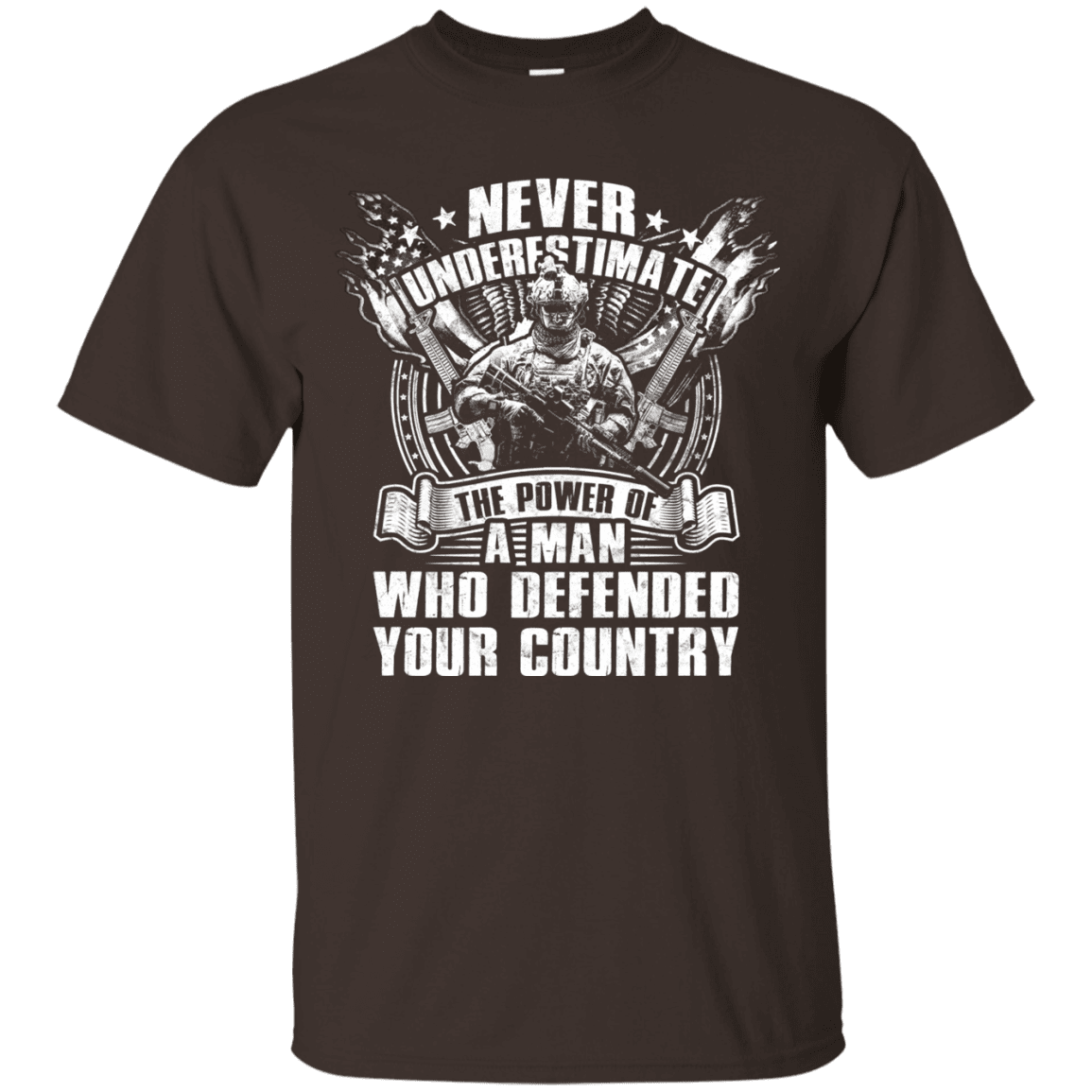Military T-Shirt "Never Underestimate The Power of Man Defended Country Men" Front-TShirt-General-Veterans Nation