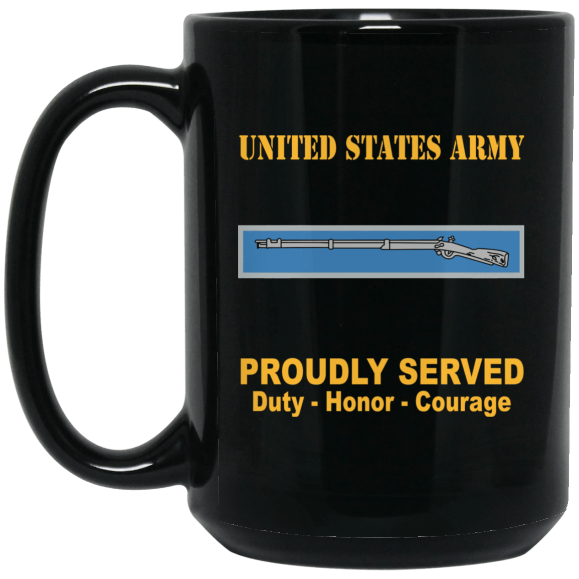 US Army Combat Badge Insignia Proudly Served Duty - Honor - Courage Black Coffee Mug 11oz-15oz-Mug-Army-Veterans Nation
