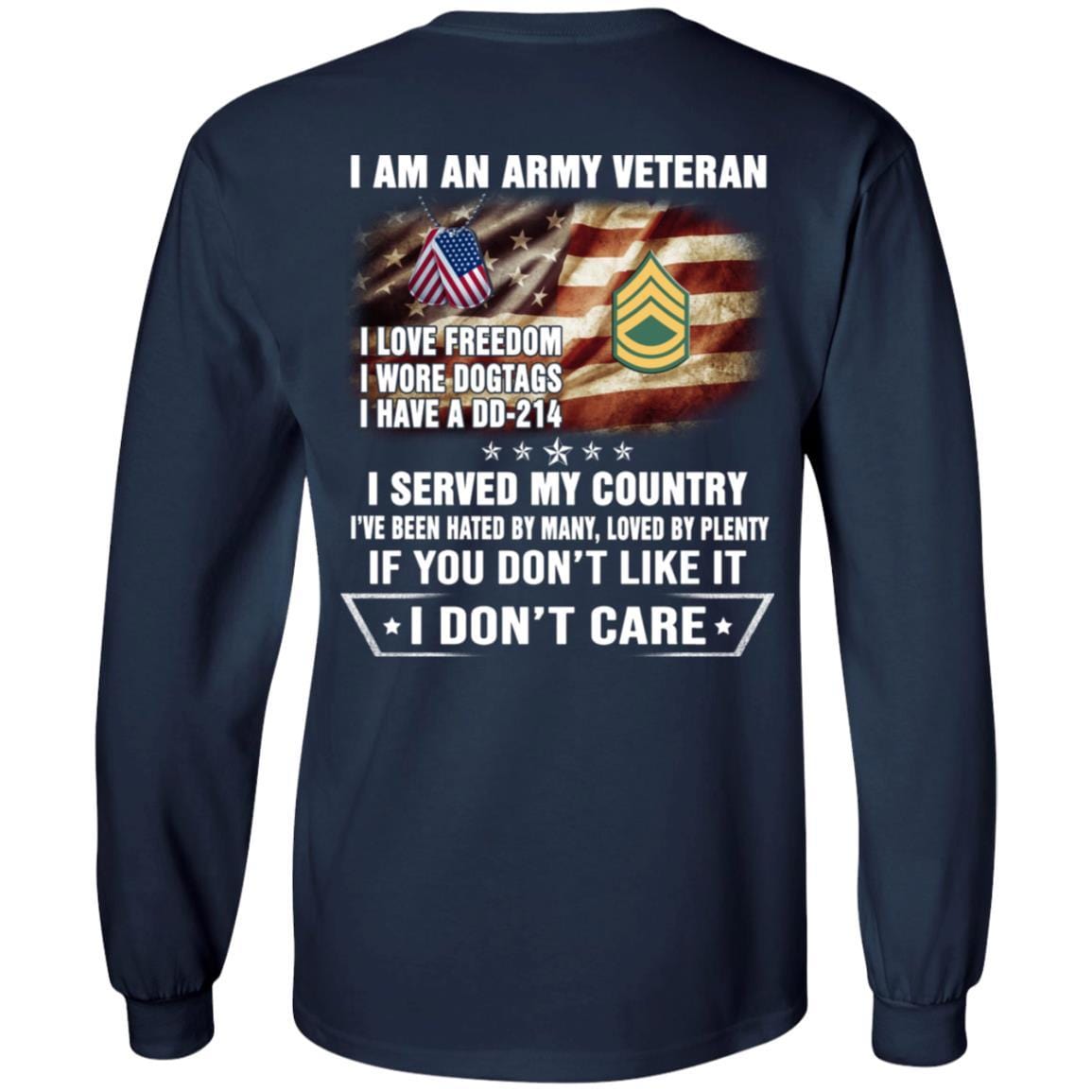 T-Shirt "I Am An Army Veteran" E-7 Sergeant First Class(SFC)Rank On Back-TShirt-Army-Veterans Nation