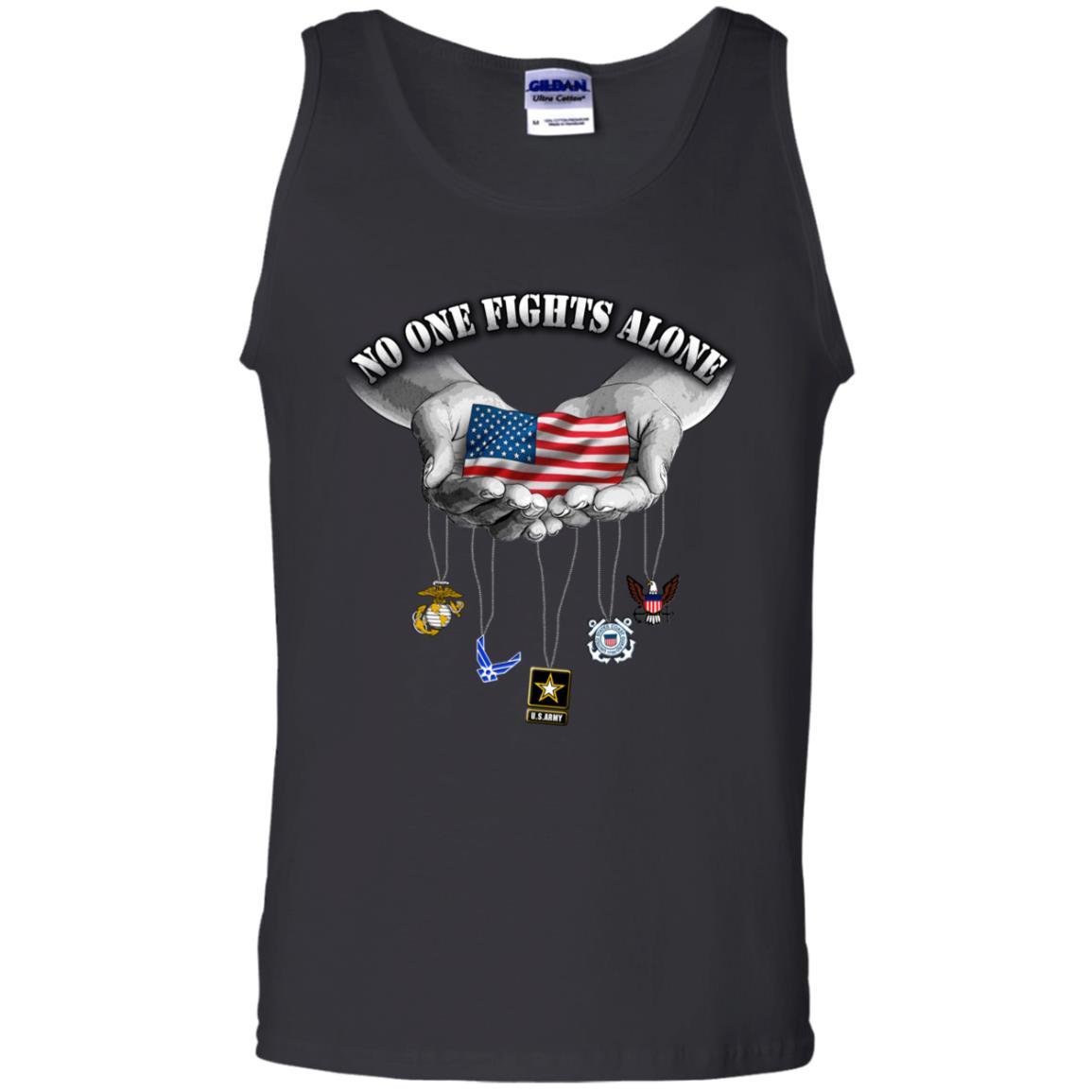 Military T-Shirt "US Arms Force No One Fights Alone On" Front-TShirt-General-Veterans Nation
