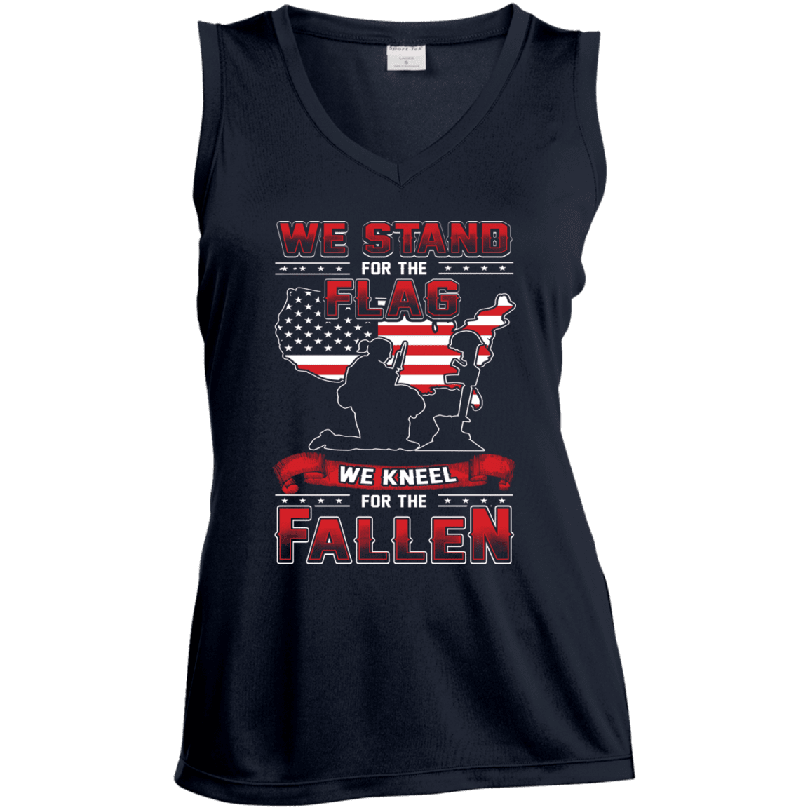 Military T-Shirt "We Stand For The Flag Knell For The Fallen Female Veteran" Front-TShirt-General-Veterans Nation