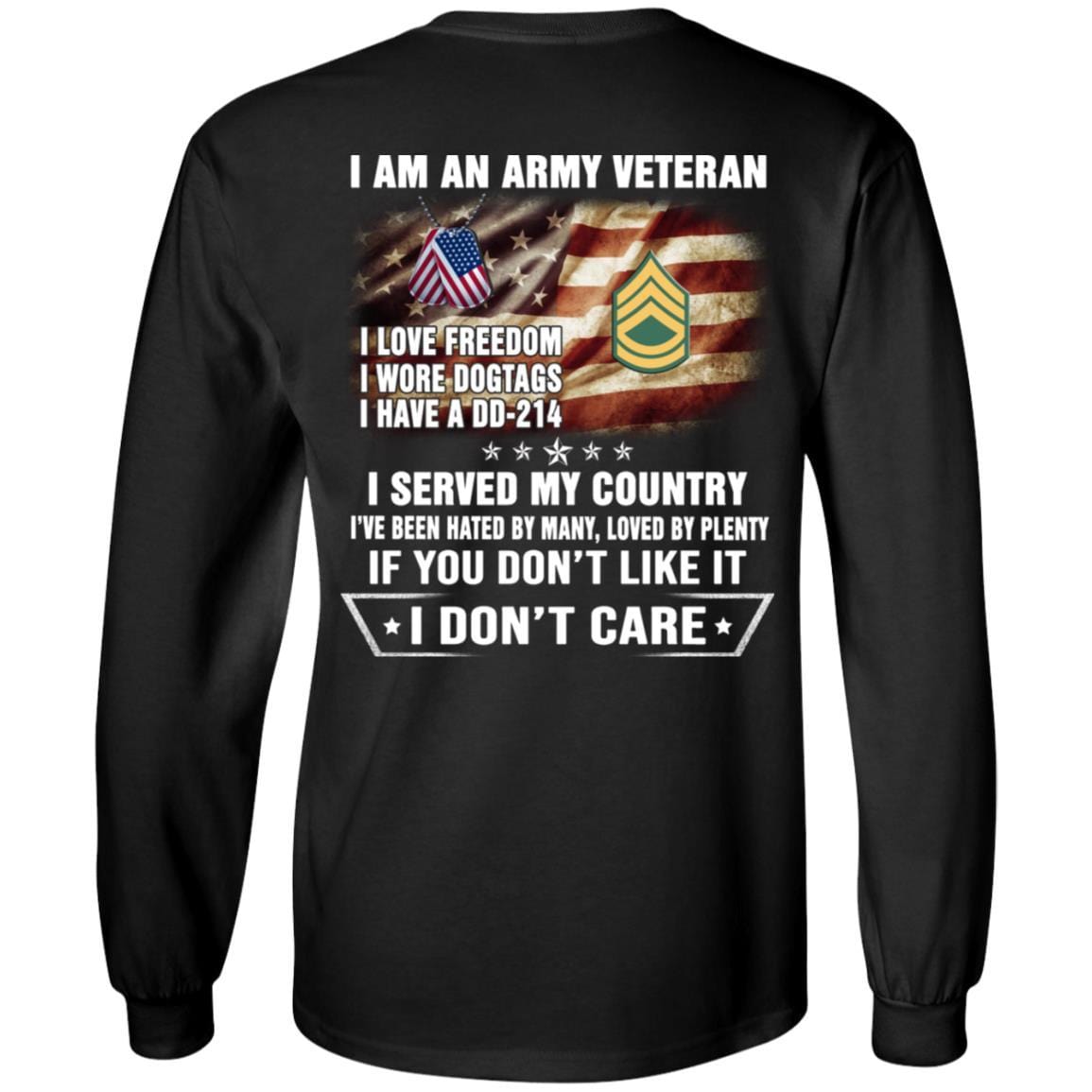 T-Shirt "I Am An Army Veteran" E-7 Sergeant First Class(SFC)Rank On Back-TShirt-Army-Veterans Nation
