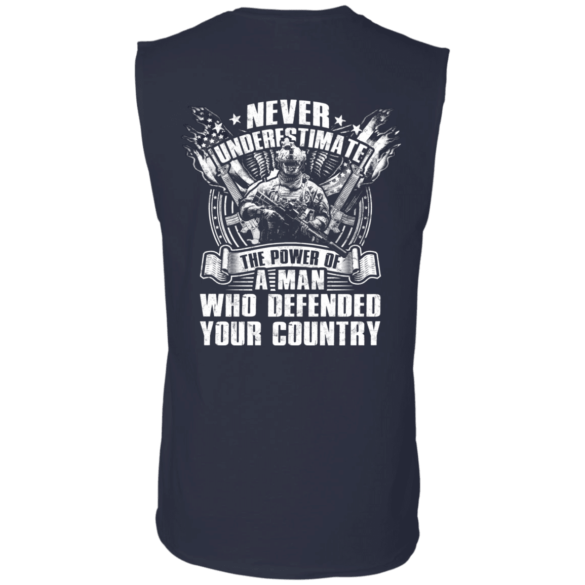 Military T-Shirt "Never Underestimate The Power of Man Defended Country" Men Back-TShirt-General-Veterans Nation