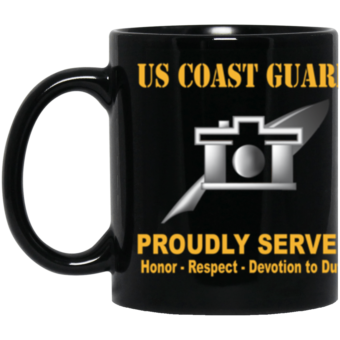 USCG USCG PUBLIC AFFAIRS SPECIALIST PA Logo Proudly Served Core Values 11 oz. Black Mug-Drinkware-Veterans Nation
