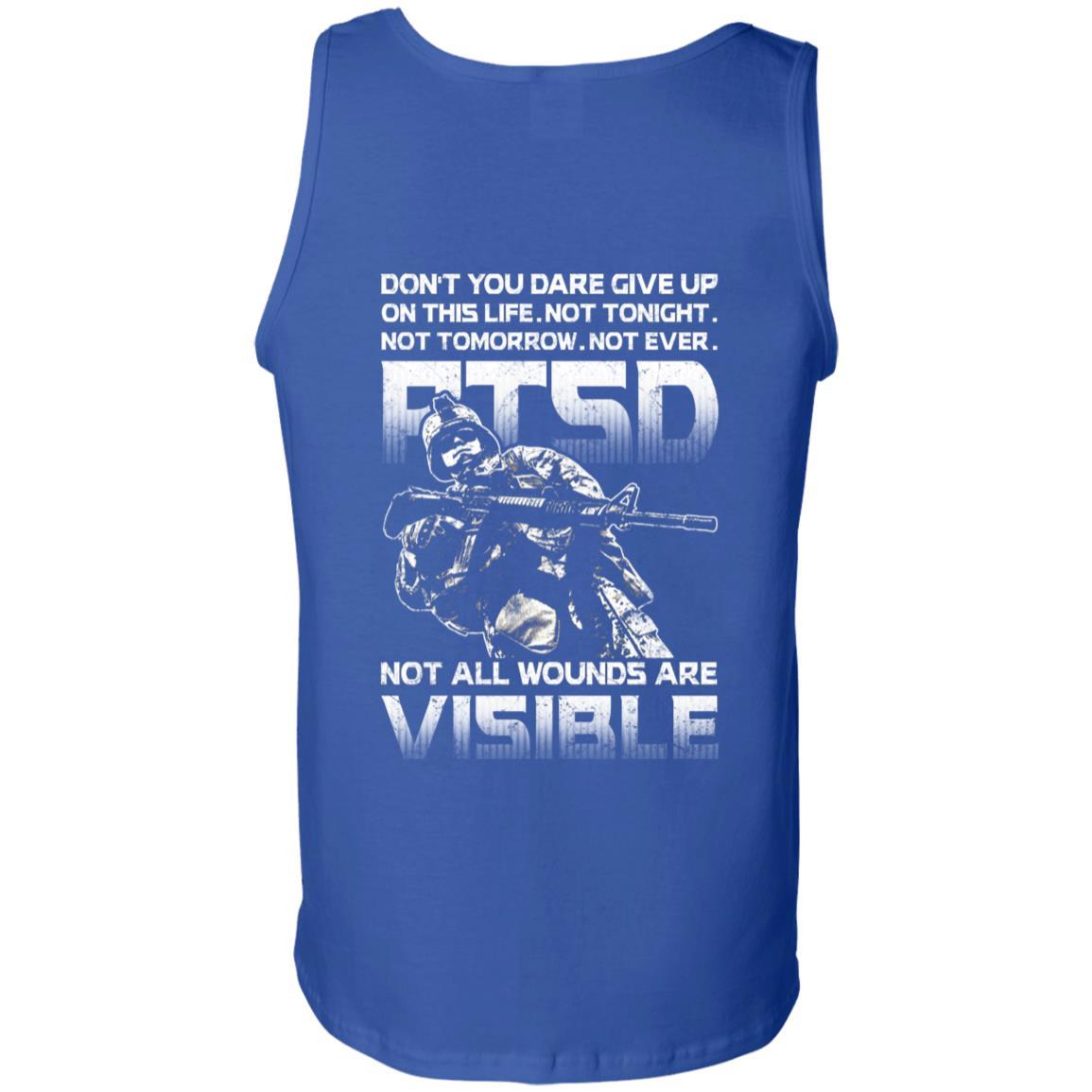 Military T-Shirt "Don't You Dare Give Up - PTSD Men" On Back-TShirt-General-Veterans Nation