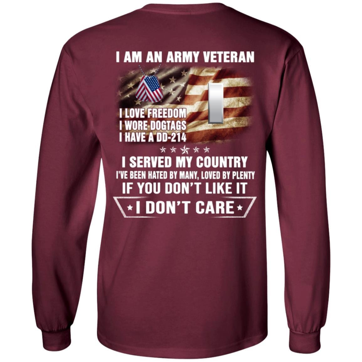 T-Shirt "I Am An Army Veteran" O-2 First Lieutenant(1LT)Rank On Back-TShirt-Army-Veterans Nation
