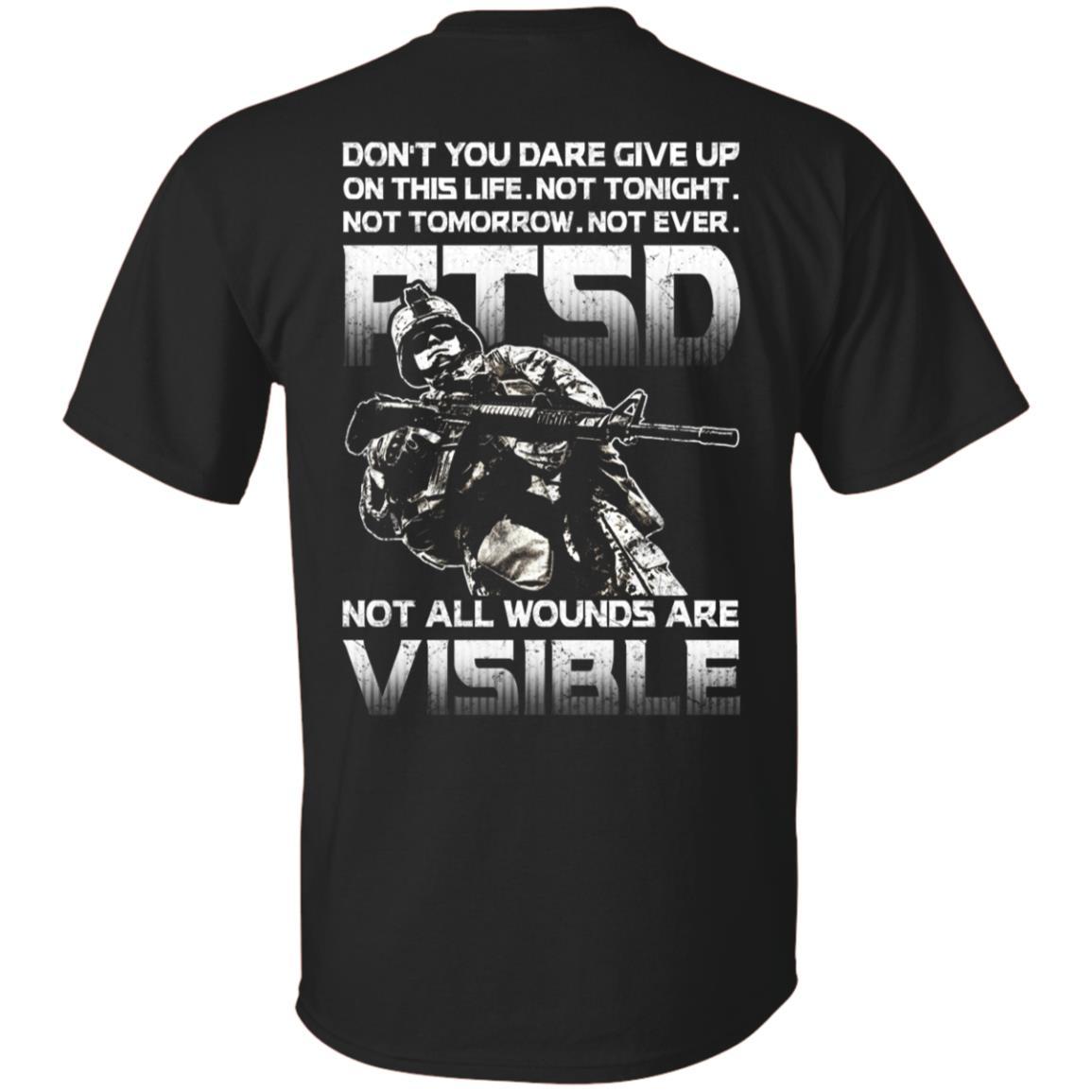 Military T-Shirt "Don't You Dare Give Up - PTSD Men" On Back-TShirt-General-Veterans Nation