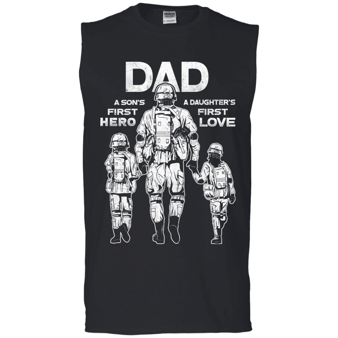Military T-Shirt "Dad A Son's First Hero Daughter's First Love Men" Front-TShirt-General-Veterans Nation