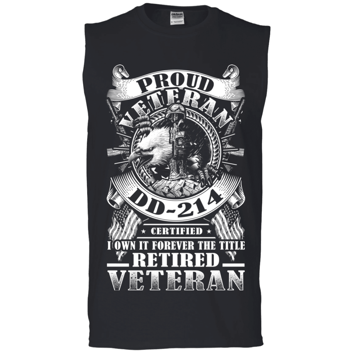 Military T-Shirt "Proud Veteran DD 214 with Title Retired Veteran" Front-TShirt-General-Veterans Nation
