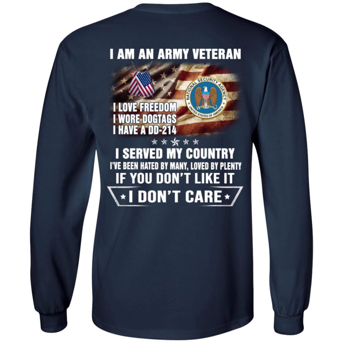 T-Shirt "I Am An National Security Agency Veteran" On Back-TShirt-Army-Veterans Nation