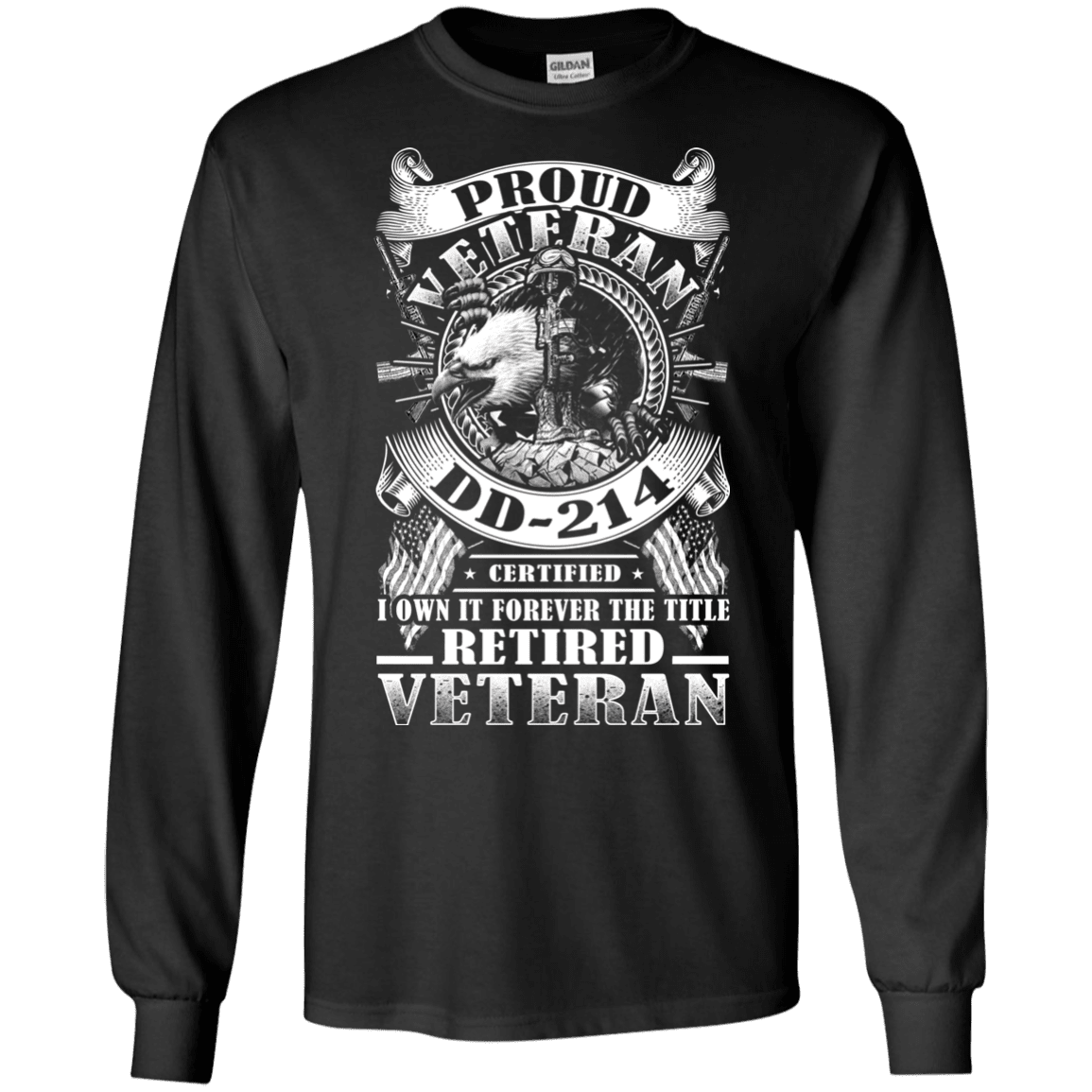 Military T-Shirt "Proud Veteran DD 214 with Title Retired Veteran" Front-TShirt-General-Veterans Nation