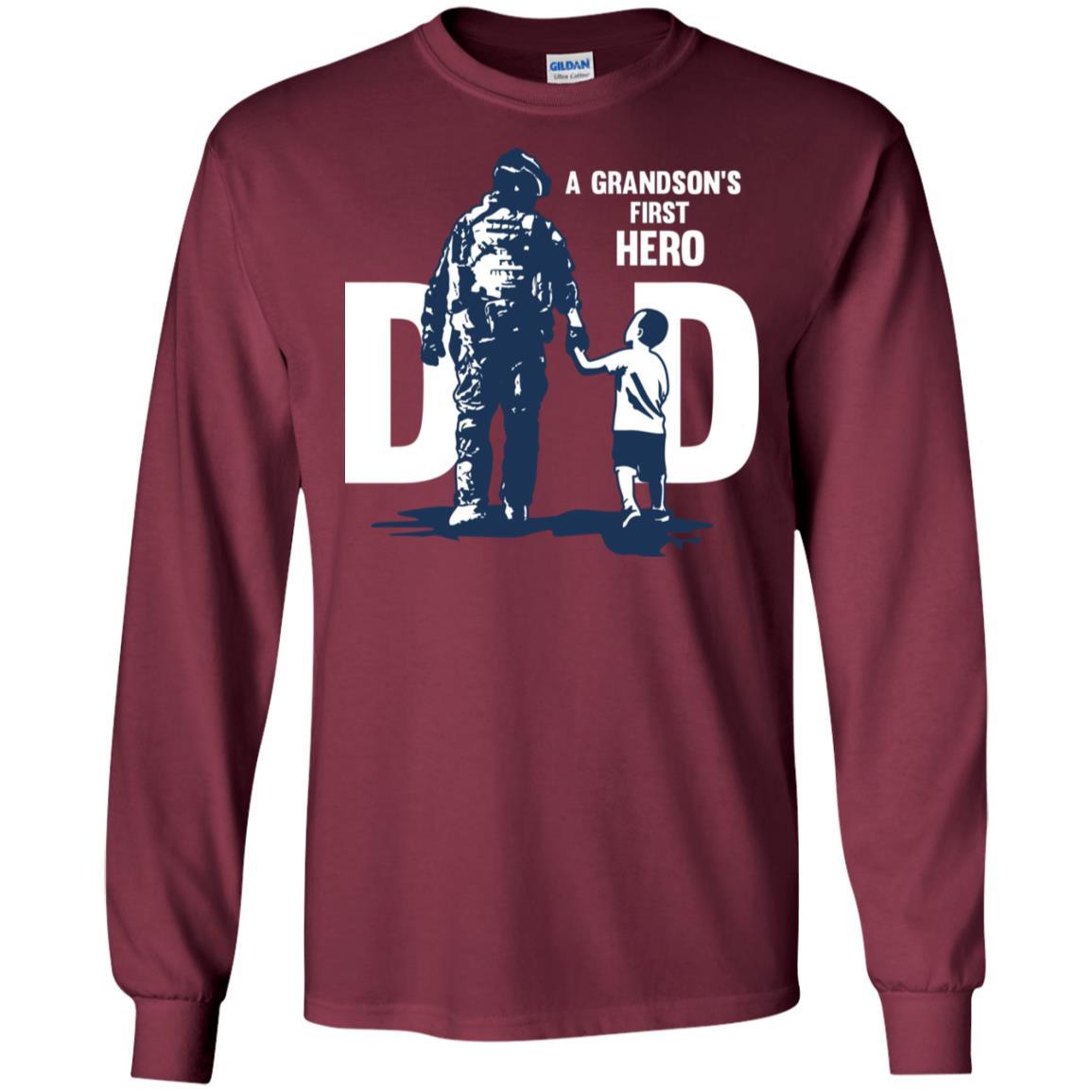 Military T-Shirt "A GRANDSON'S FIRST HERO FIRST LOVE DAD On" Front-TShirt-General-Veterans Nation