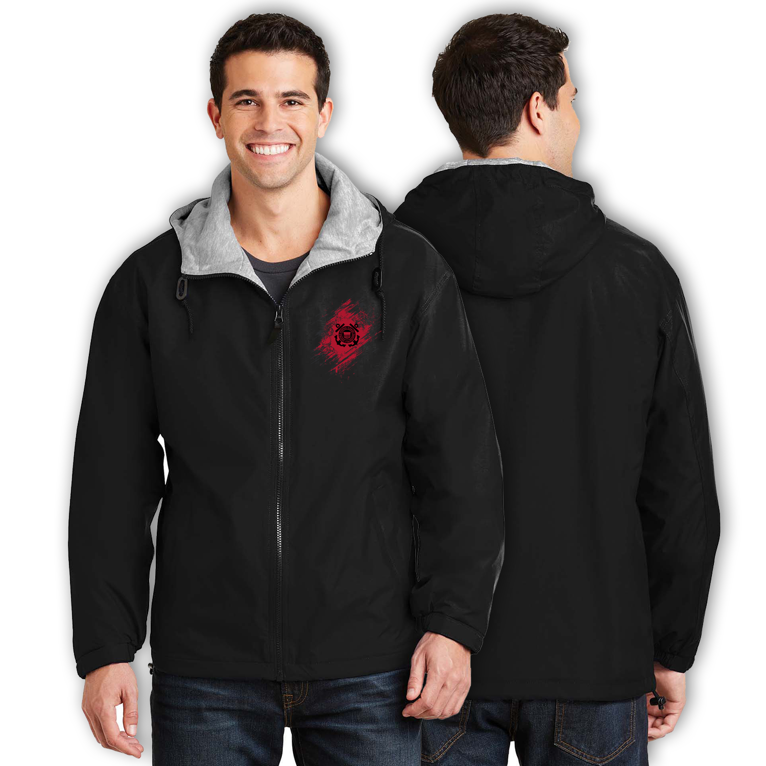 Custom US Coast Guard Ranks/Insignia In Heart Print On Left Chest Team Jacket