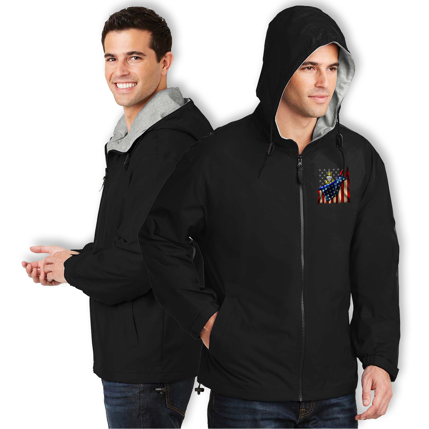 Custom US Coast Guard Ranks/Insignia, USA Flag, Print On Left Chest Team Jacket