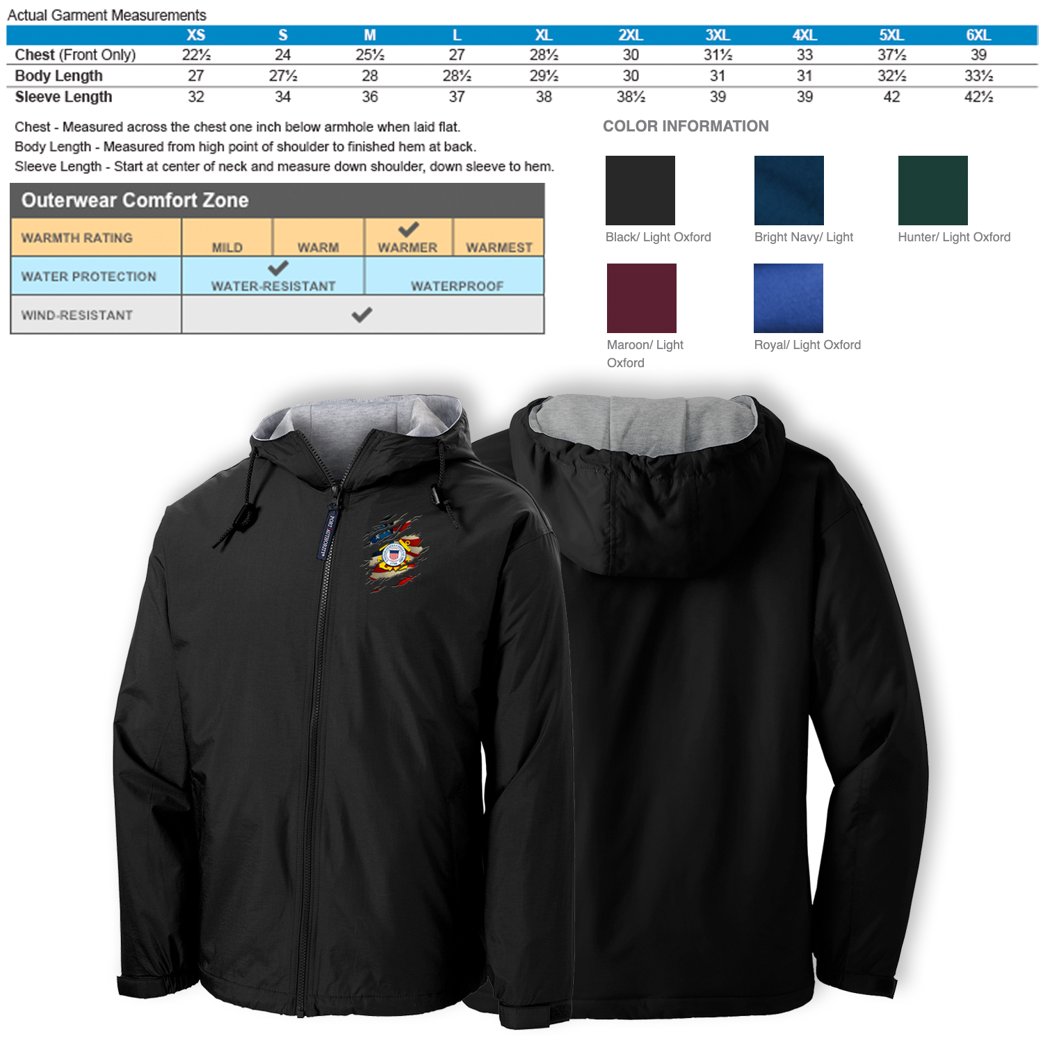 Custom US Coast Guard Ranks/Insignia, Scratch Art, Print On Left Chest Team Jacket