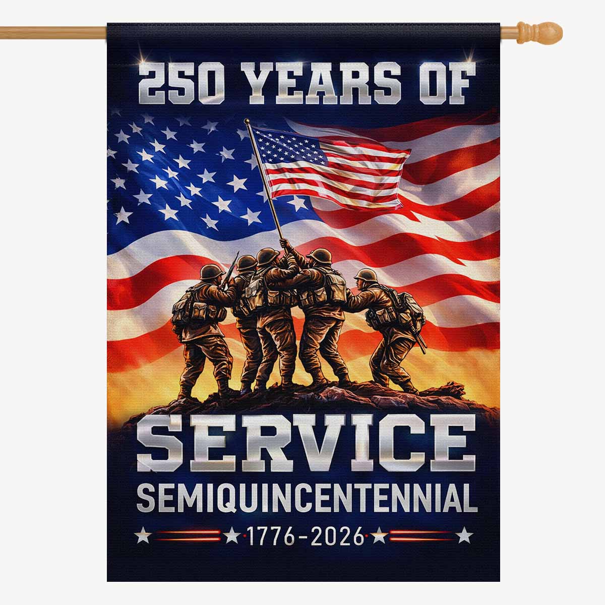 America 250 Service House Flag 1776–2026 – Military Tribute Patriotic Banner