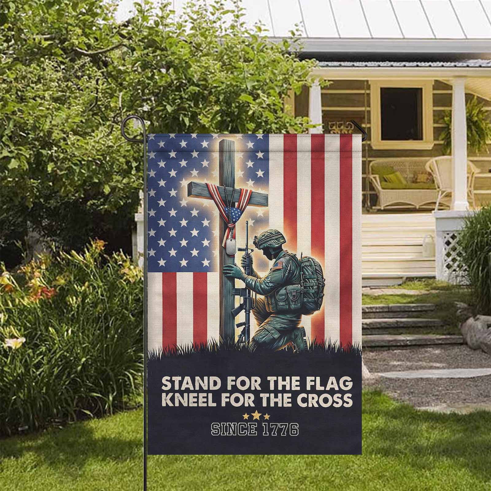 Stand for the Flag Kneel for the Cross Garden Flag Patriotic Christian Decor