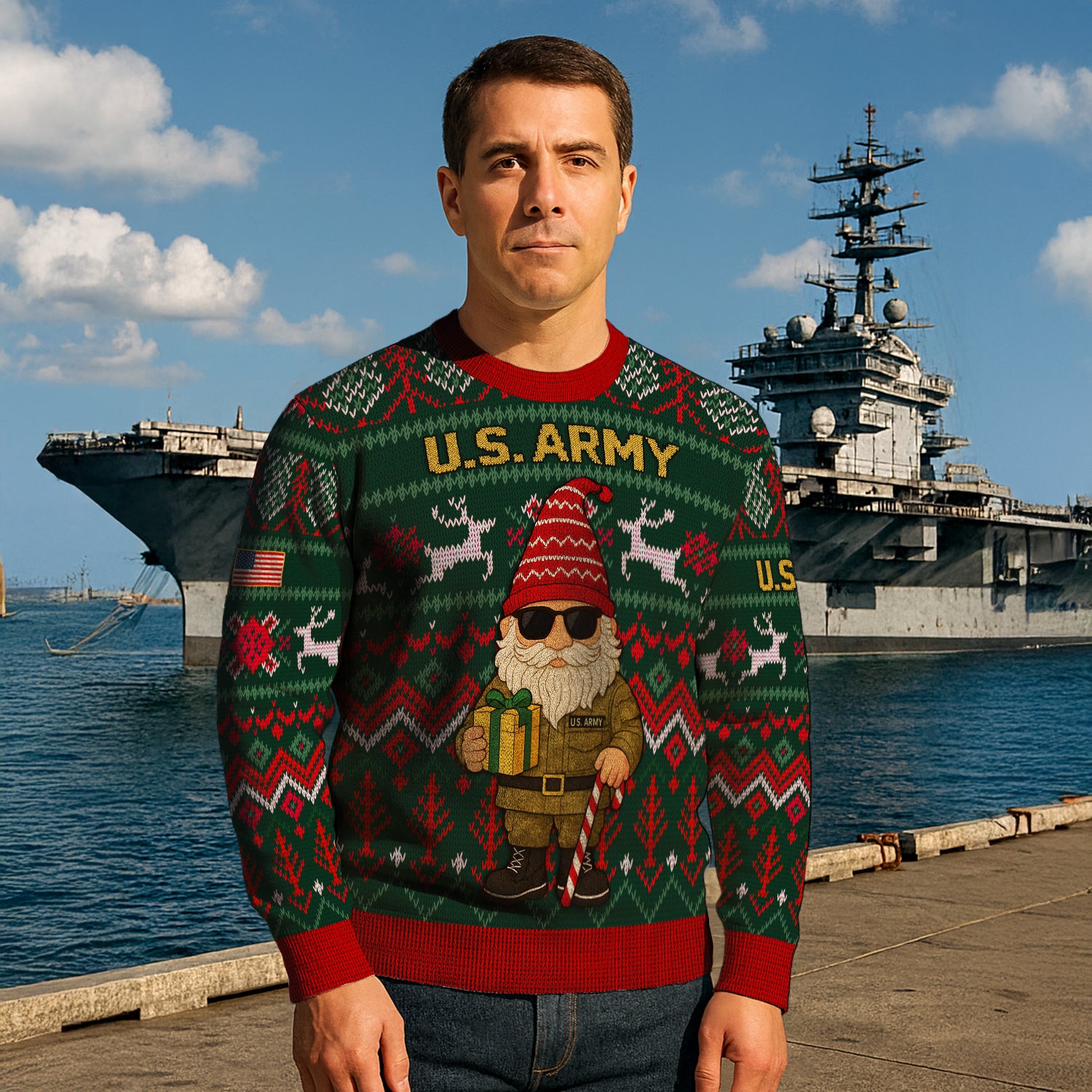 US Army Santa Cloud Ugly Christmas Sweater