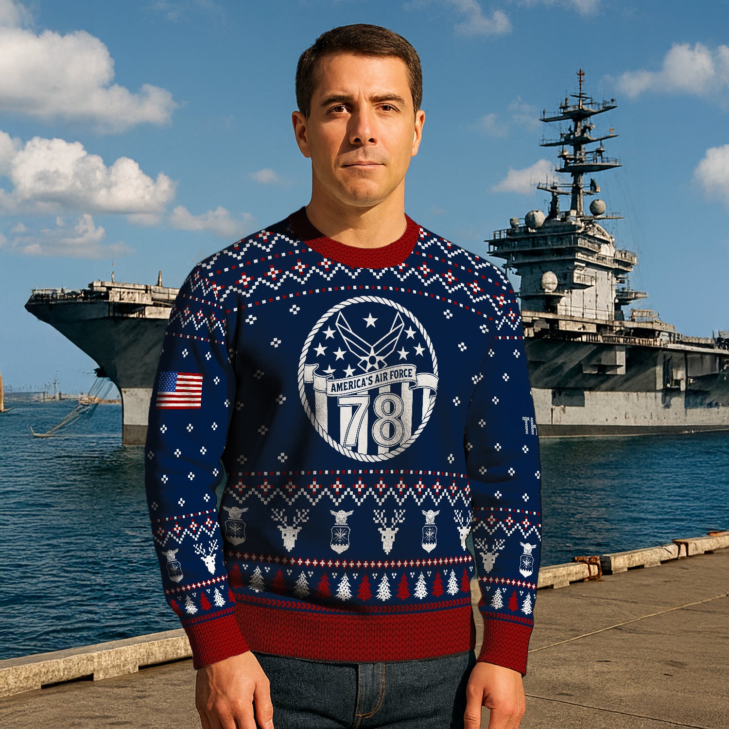 Custom Ranks And Text US Air Force Ugly Christmas Sweater for Women Men JUST01