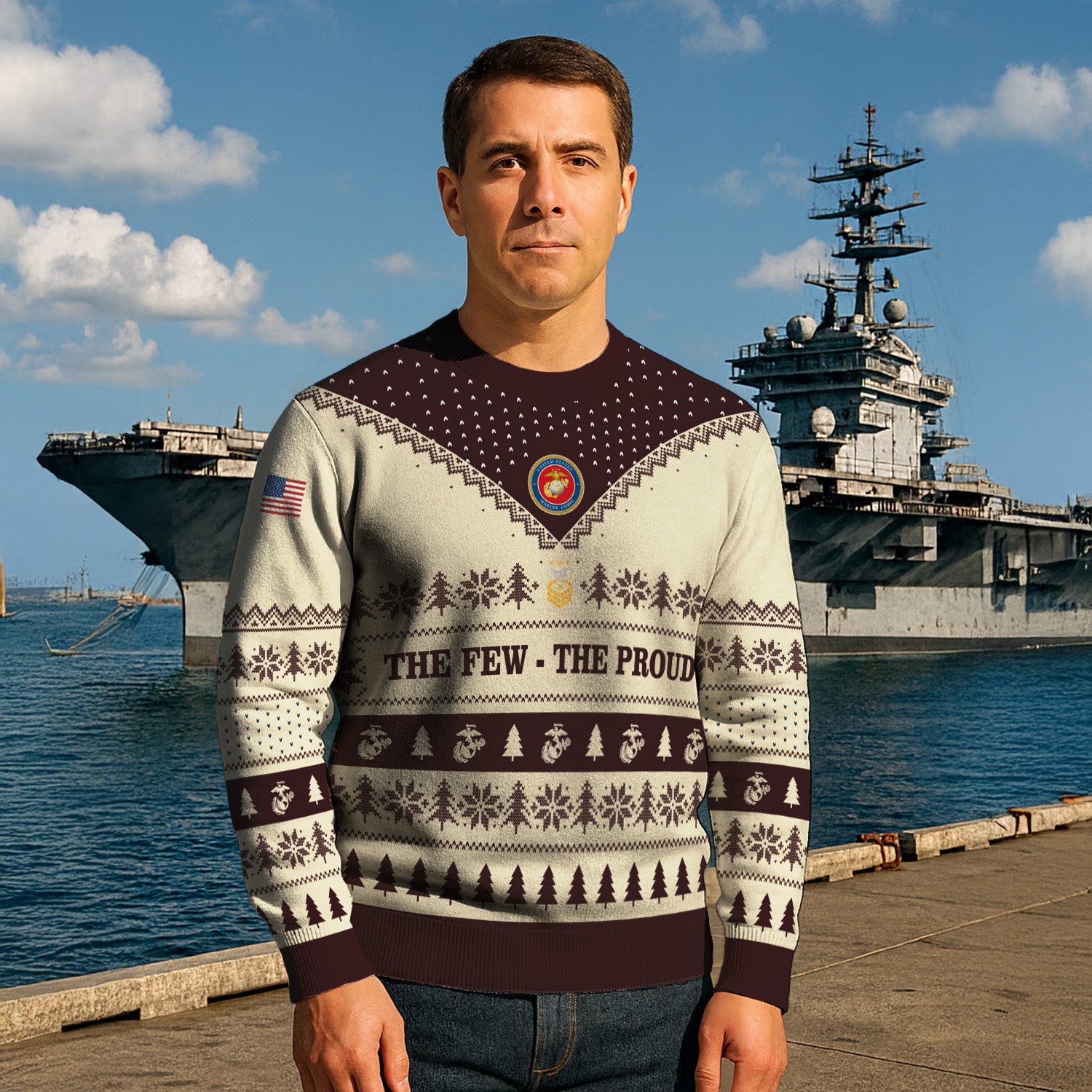 Custom Ranks USMC Ugly Christmas Sweater for Women Men TUST05