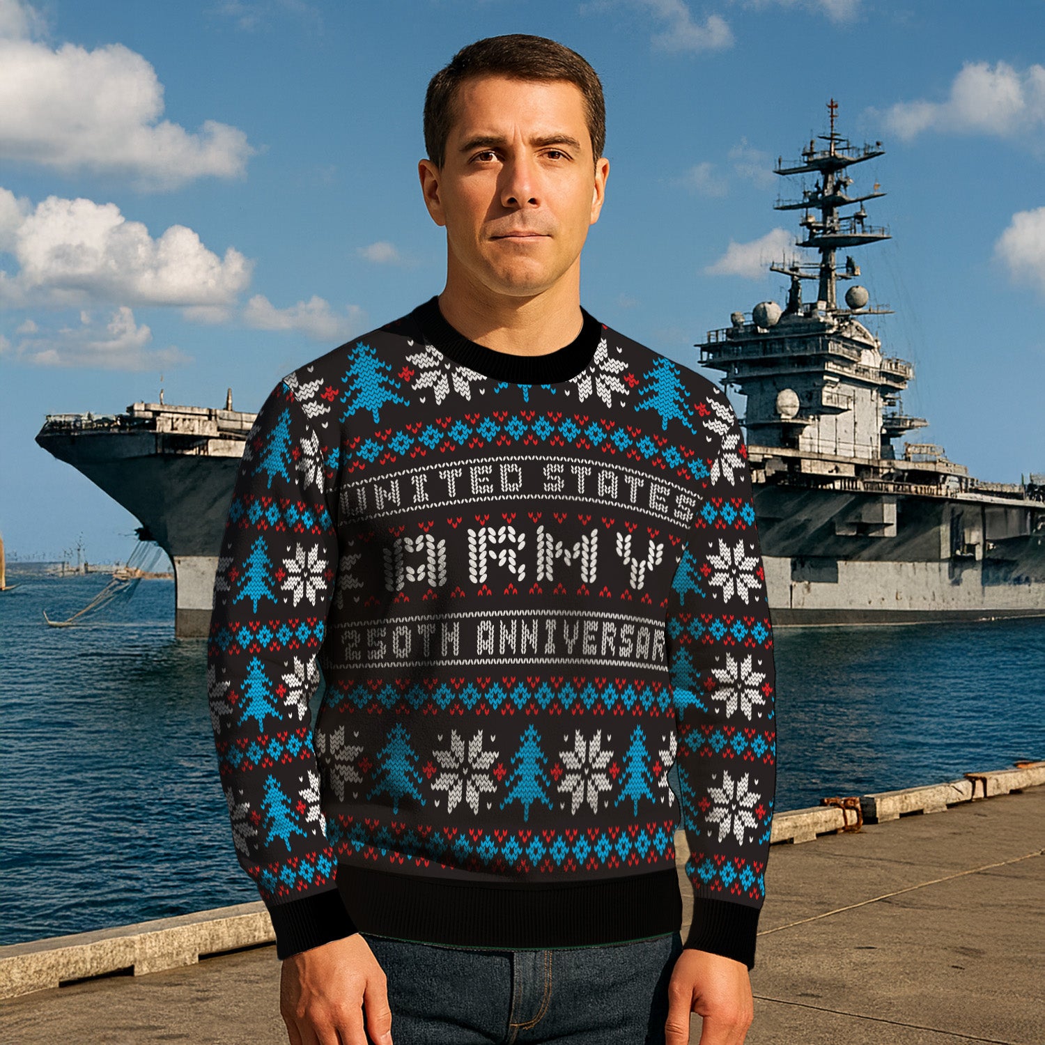 US Army 250th Anniversary Ugly Christmas Sweater for Women Men