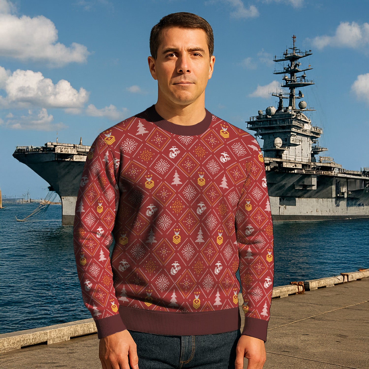 Custom Ranks USMC Ugly Christmas Sweater for Women Men TUST03