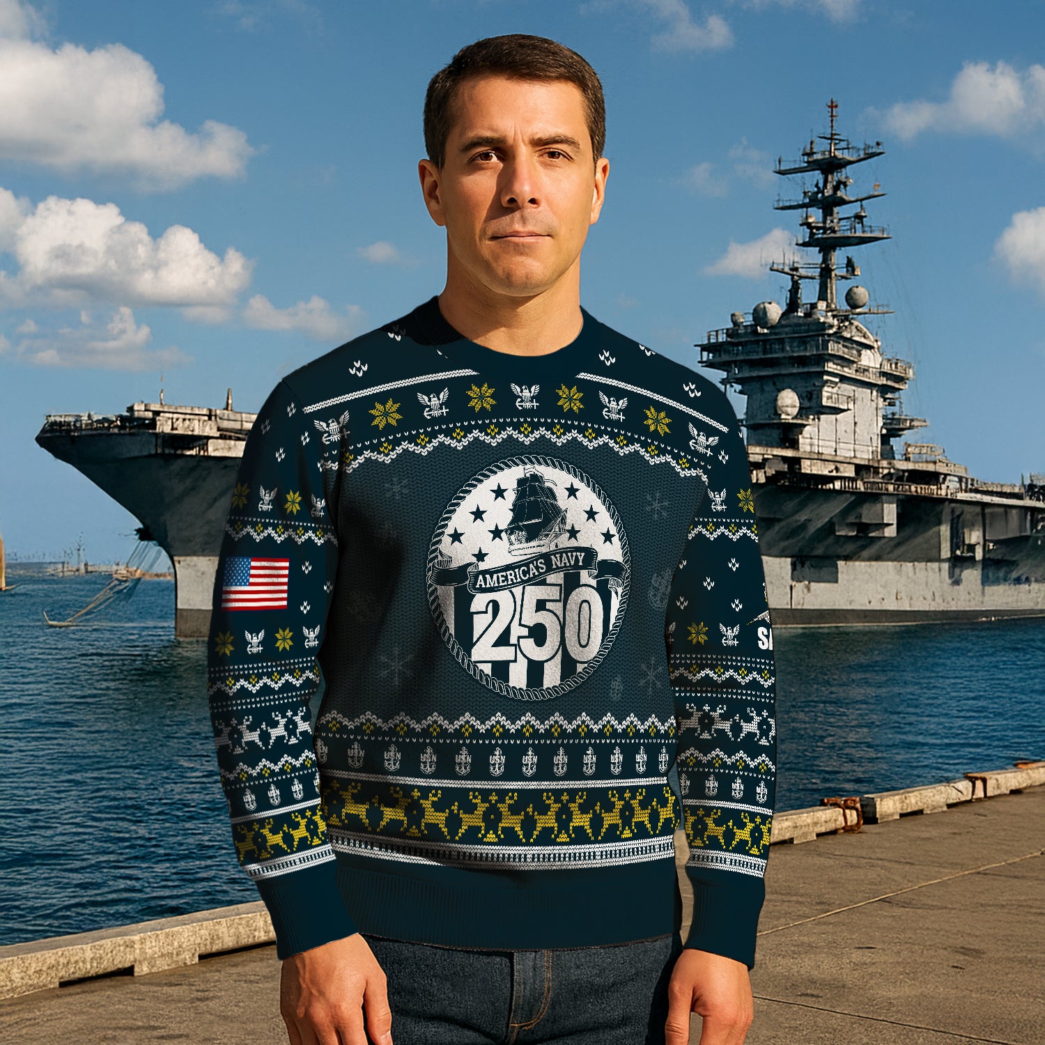 Custom Ranks And Text US Navy Ugly Christmas Sweater for Women Men JUST02