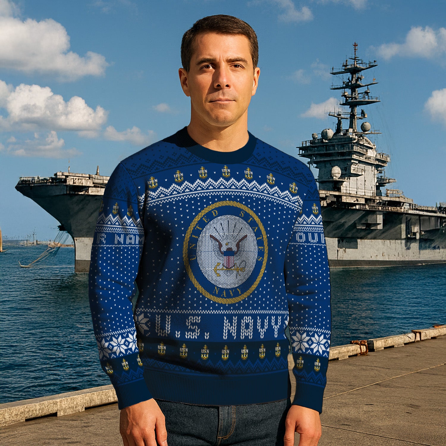 Custom Ranks And Text US Navy Ugly Christmas Sweater for Women Men TUST04