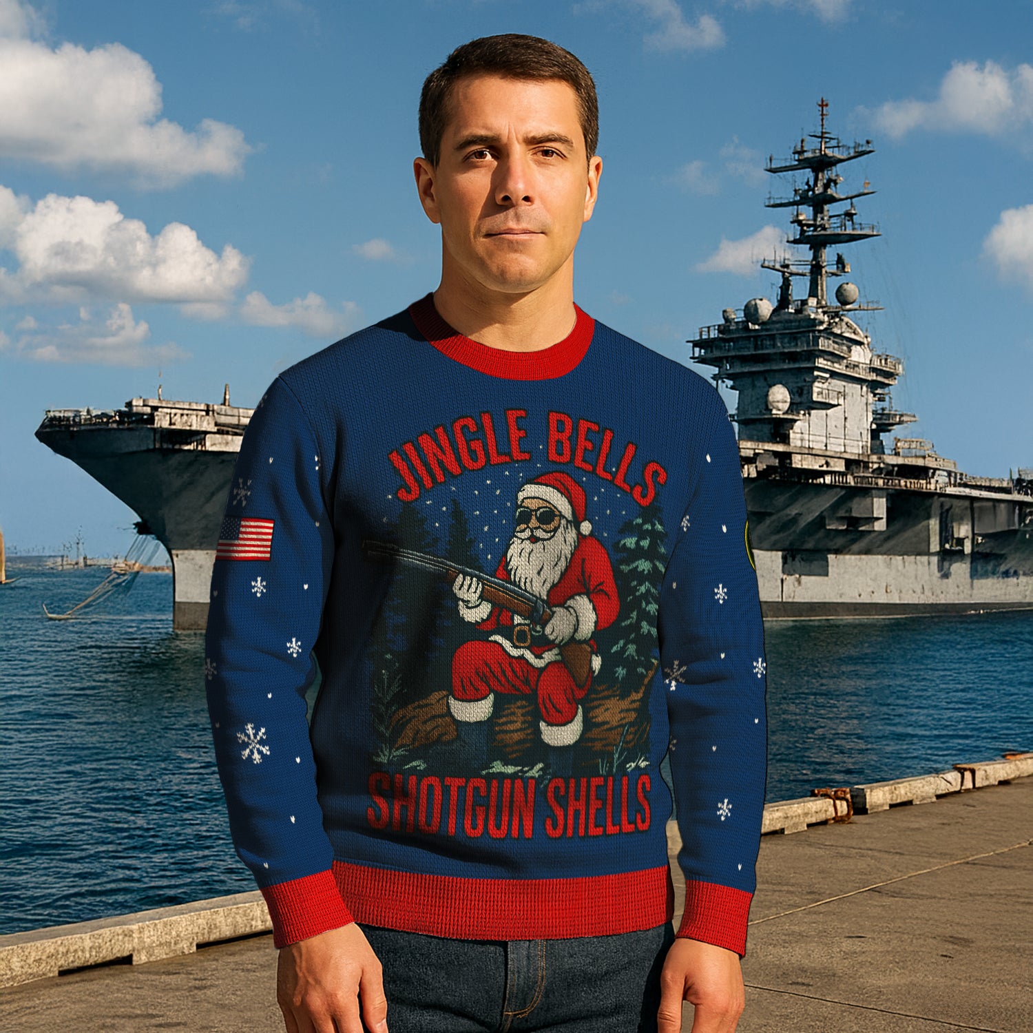 US Army Jingle Bells Shotgun Sells Ugly Christmas Sweater